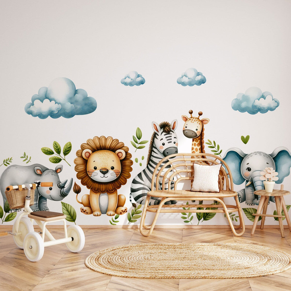 Safari Wall Stickers | Set for Kids | Safari Animals | Wall Decals | Africa Watercolour Decals Set | Nursery Peel and Stick Wall Decor