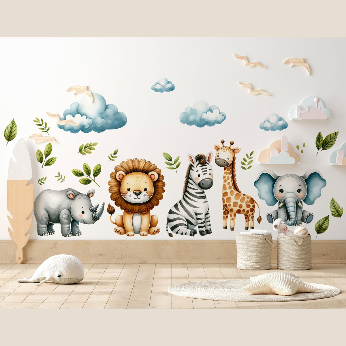 Safari Wall Stickers | Set for Kids | Safari Animals | Wall Decals | Africa Watercolour Decals Set | Nursery Peel and Stick Wall Decor