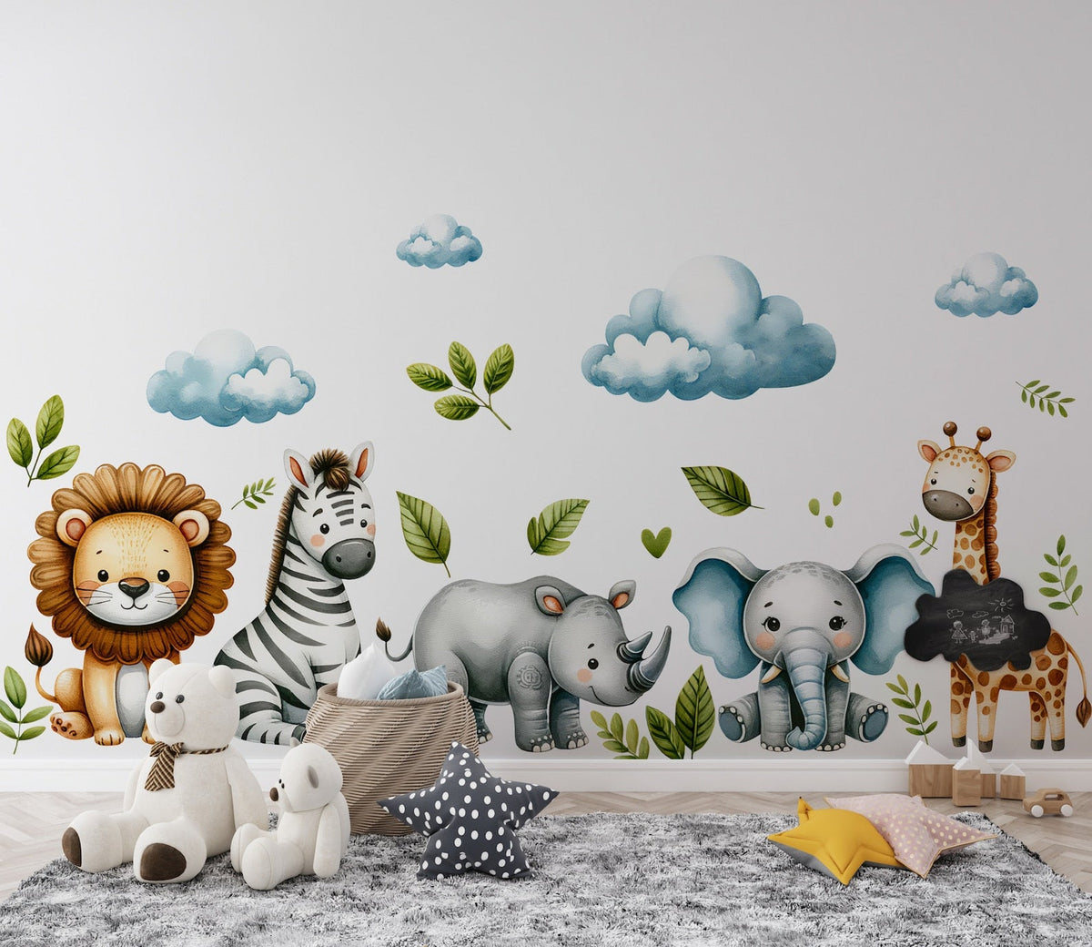 Safari Wall Stickers | Set for Kids | Safari Animals | Wall Decals | Africa Watercolour Decals Set | Nursery Peel and Stick Wall Decor