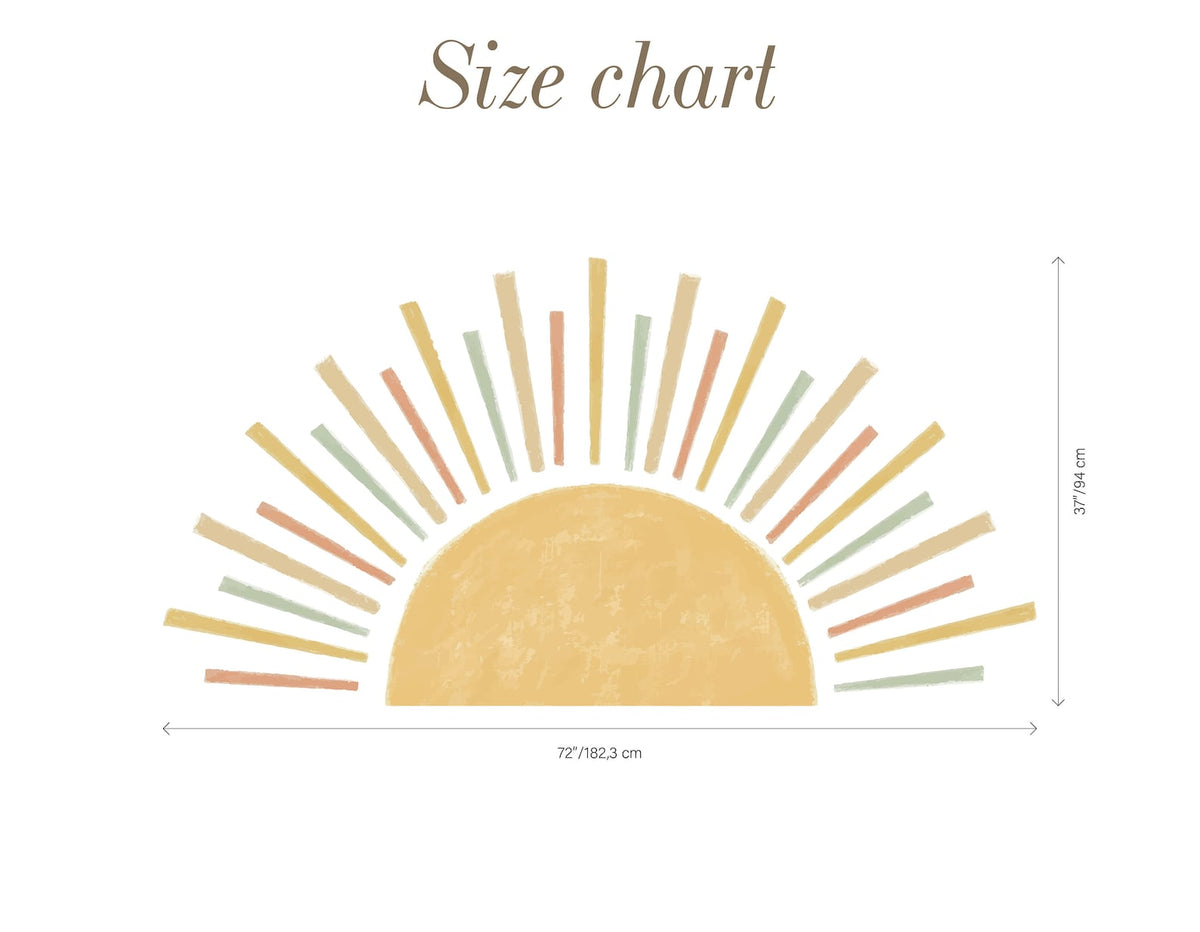 Large Boho Half Sun Watercolour Wall Decal | Nursery Decor | Kids Room Wall Art | Removable Wall Stickers | 5 sizes available