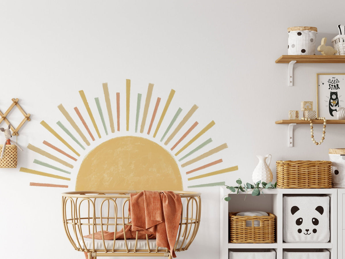 Large Boho Half Sun Watercolour Wall Decal | Nursery Decor | Kids Room Wall Art | Removable Wall Stickers | 5 sizes available