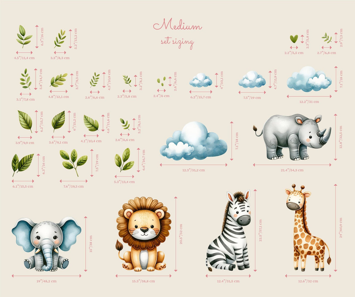Safari Wall Stickers | Set for Kids | Safari Animals | Wall Decals | Africa Watercolour Decals Set | Nursery Peel and Stick Wall Decor