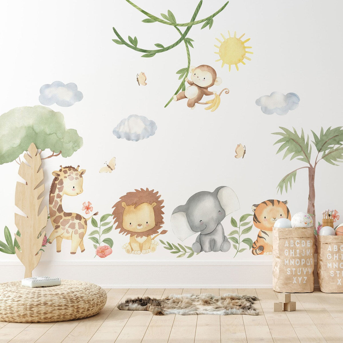 XL Safari Wall Sticker Set for Kids | Safari Animals | Wall Decal | Africa Watercolour Decal Set | Nursery Peel and Stick Nursery Wall Decor