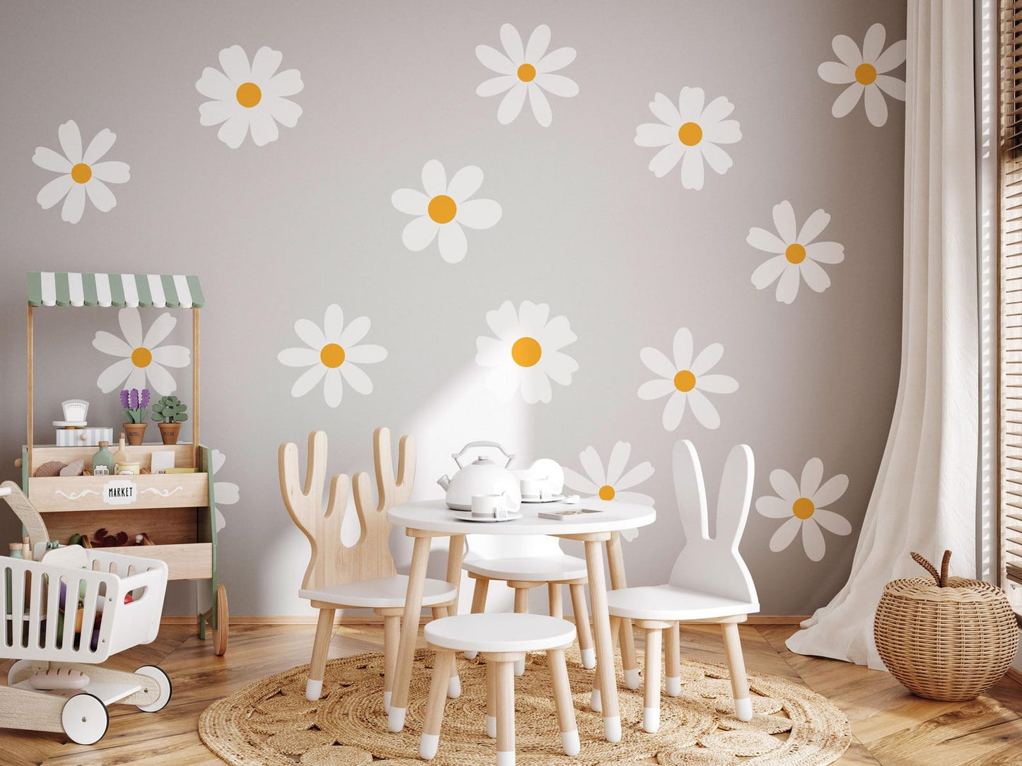 Daisy Wall Decals | Nursery Decor | Kids Room Wall Art | Removable Flower Wall Stickers