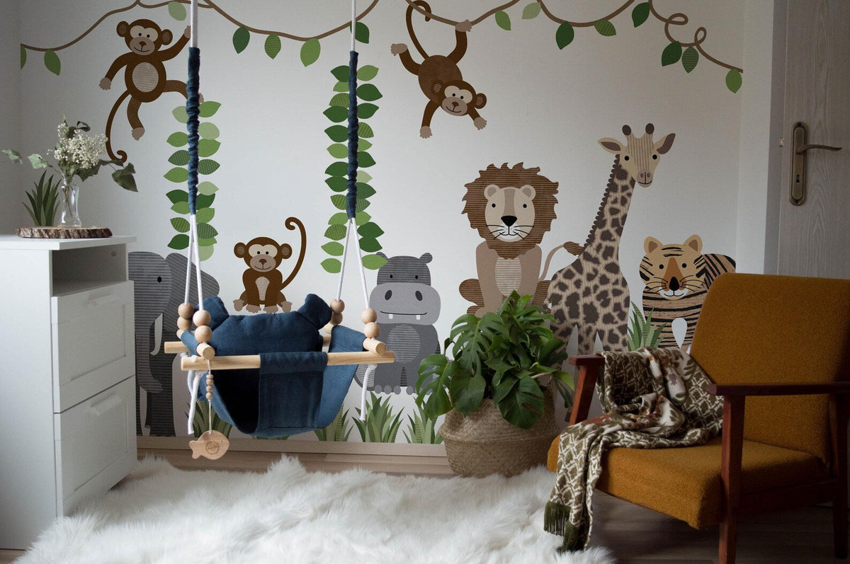 Large Safari Animals & Monkeys Wall Decals | Front-Facing Style | Jungle Nursery