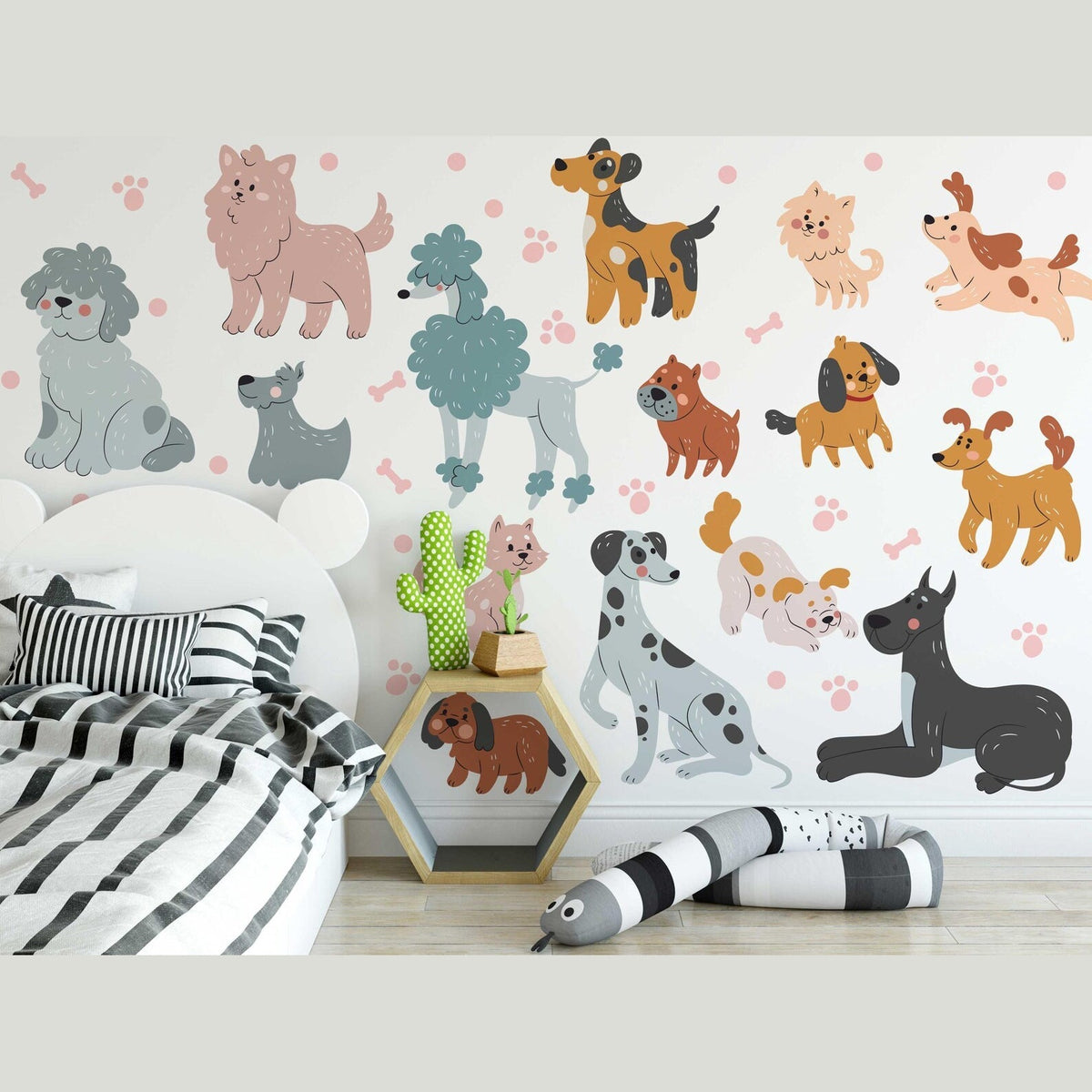 Cute Dog Wall Decals Set for Kids Room Nursery | Self-Adhesive Peel & Stick Dog Stickers
