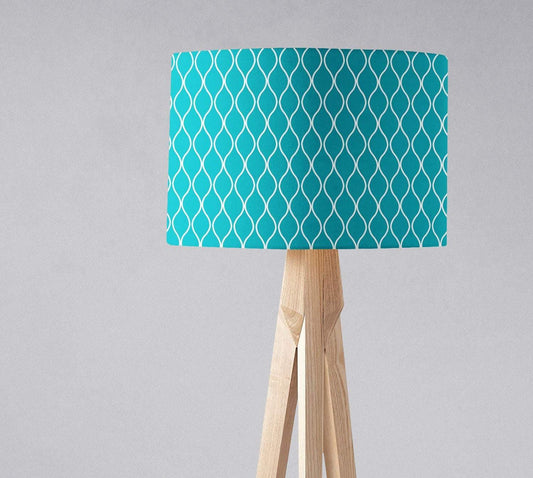 Turquoise Lampshade with a White Geometric Design, Ceiling or Table Lamp Shade