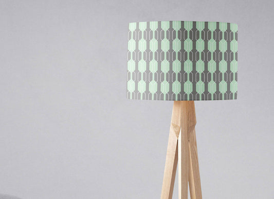 Grey Lampshade with a Mint Green Geometric Design, Ceiling or Table Lamp Shade