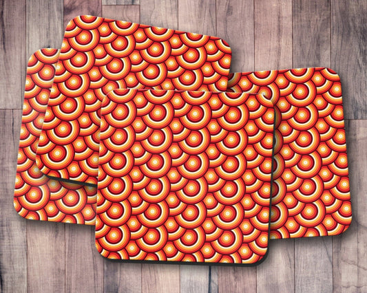 Orange Retro 70's Design Coasters, Table Decor Drinks Mat