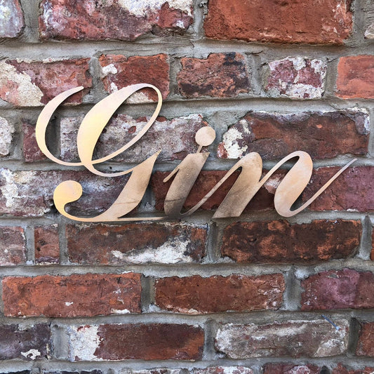 Rustic Distressed Gold Metal Gin Sign