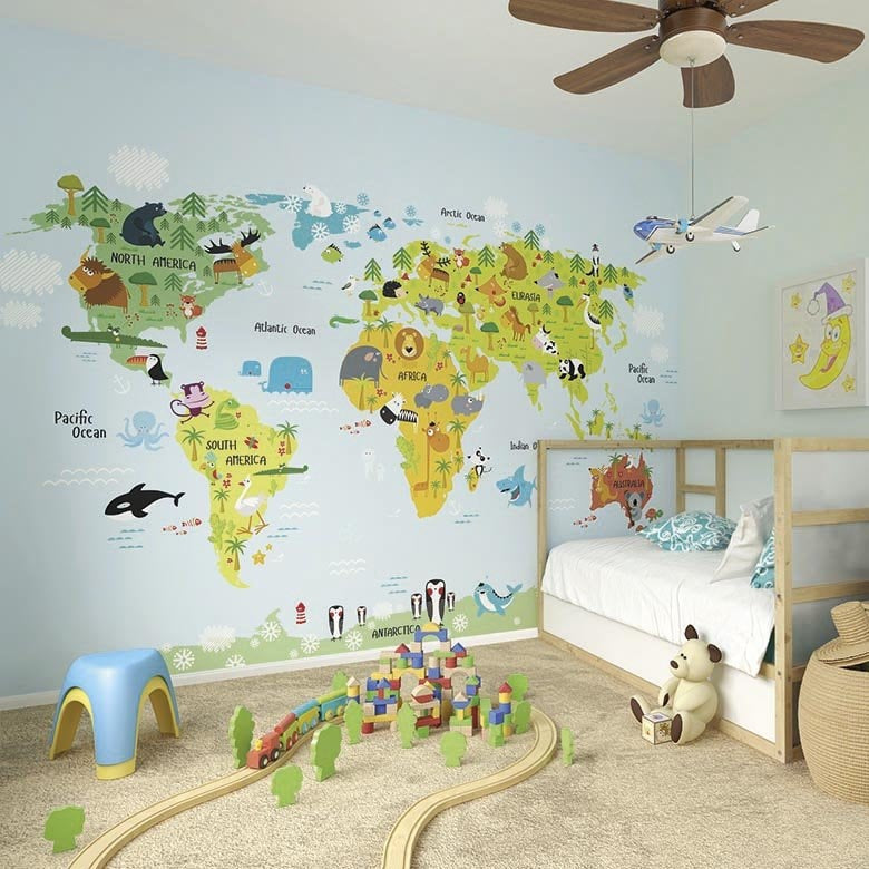 The Whole Wide World Map Wall Mural | Wallpaper | Wall Art | Peel and Stick or Traditional