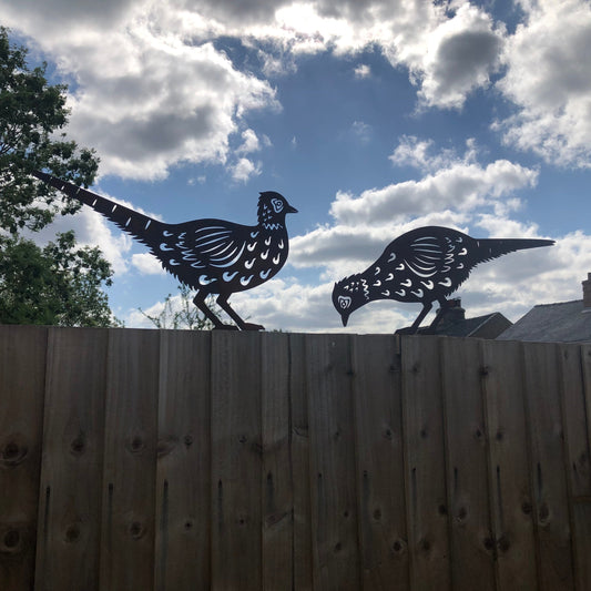 2 Rusty Metal Pheasants Garden Pheasants