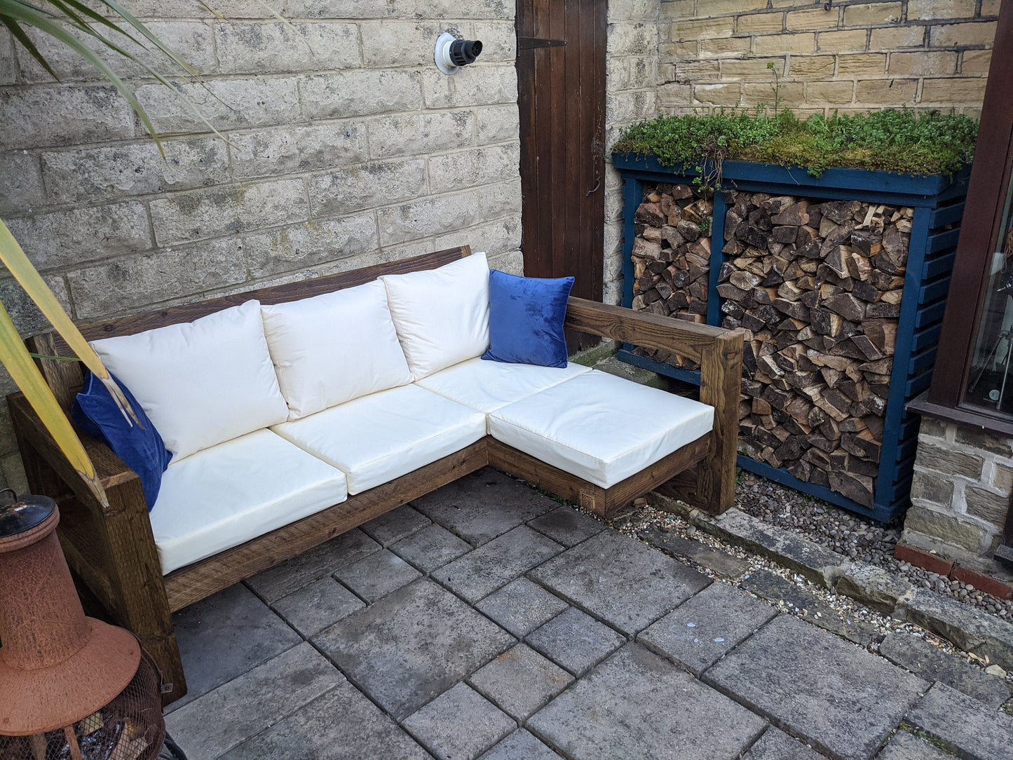 Solid Wood Garden Sofa 3 seat with foot rest