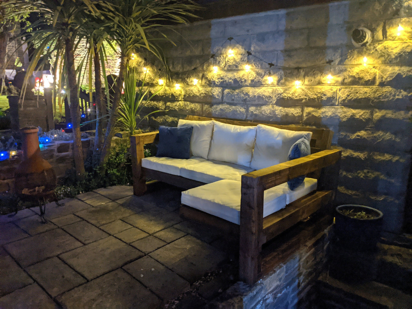 Solid Wood Garden Sofa 3 seat with foot rest