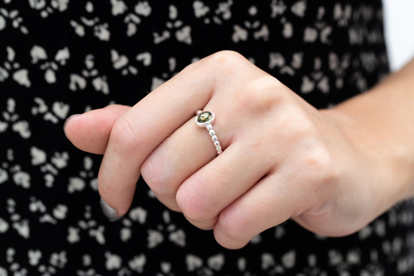 Green Amber Bubble Stacking Ring