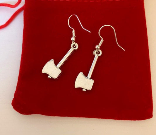 Cool quirky silver plated drop dangle axe earrings