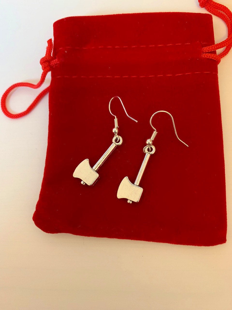 Cool quirky silver plated drop dangle axe earrings