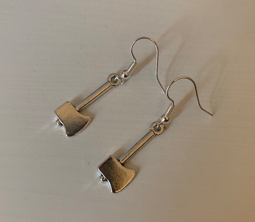 Cool quirky silver plated drop dangle axe earrings