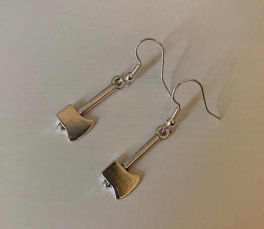 Cool quirky silver plated drop dangle axe earrings