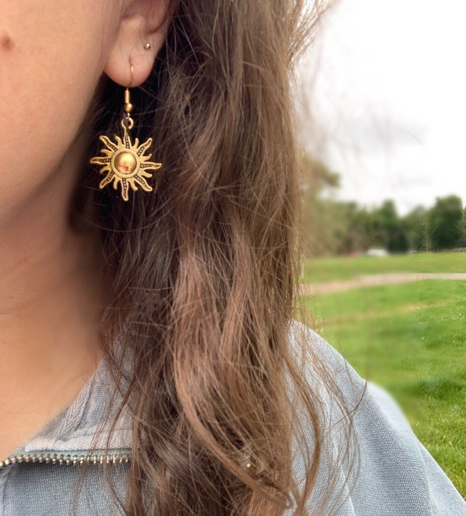 Silver or gold sun dangle earrings
