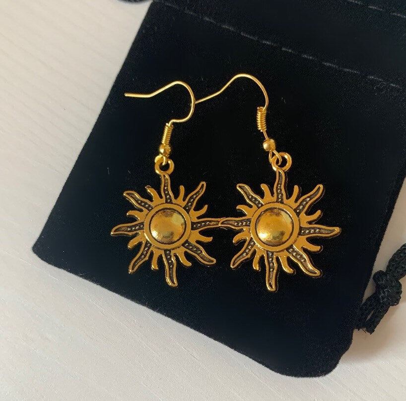 Silver or gold sun dangle earrings