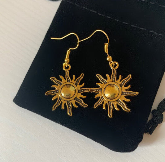 Silver or gold sun dangle earrings