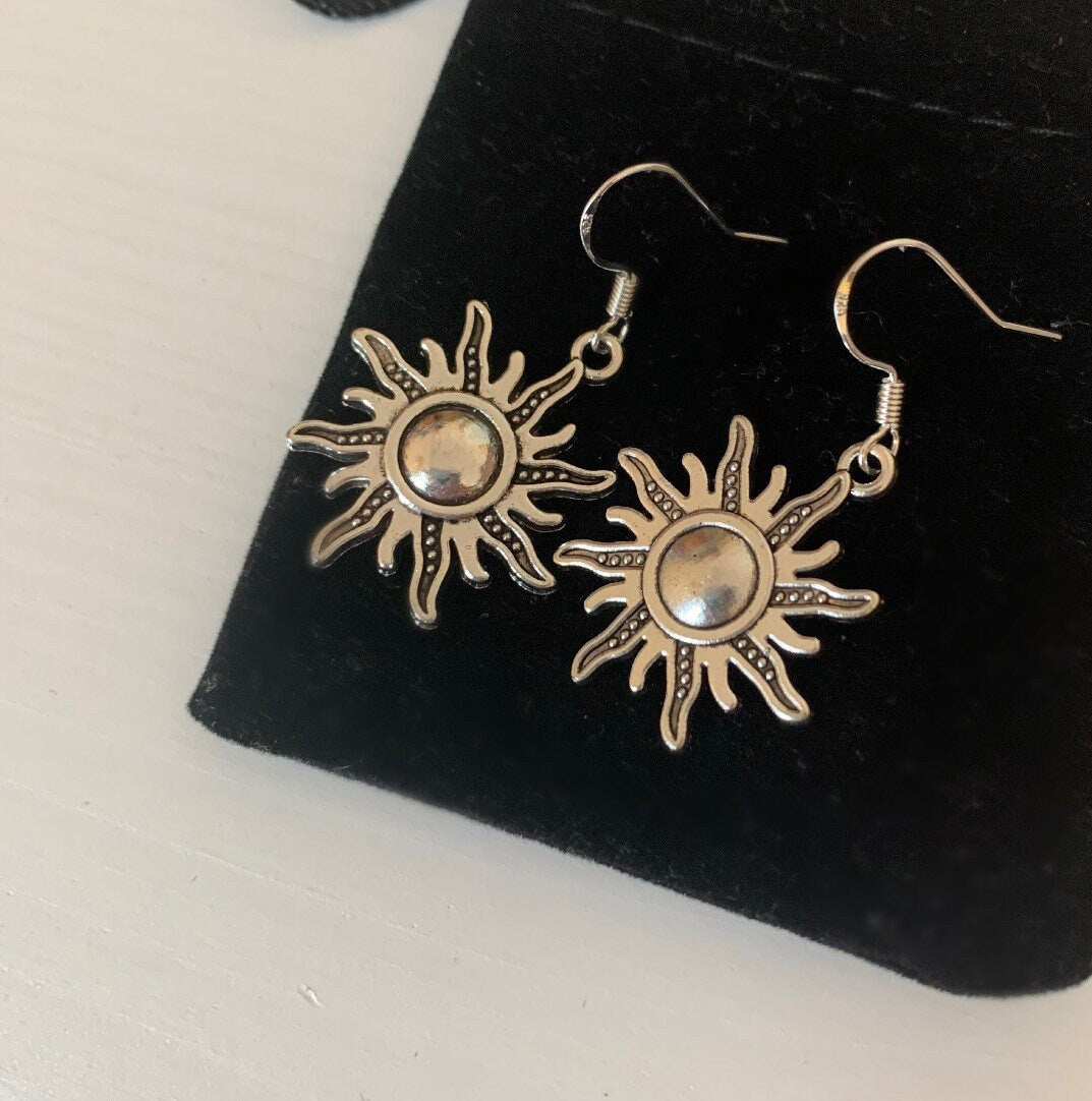 Silver or gold sun dangle earrings