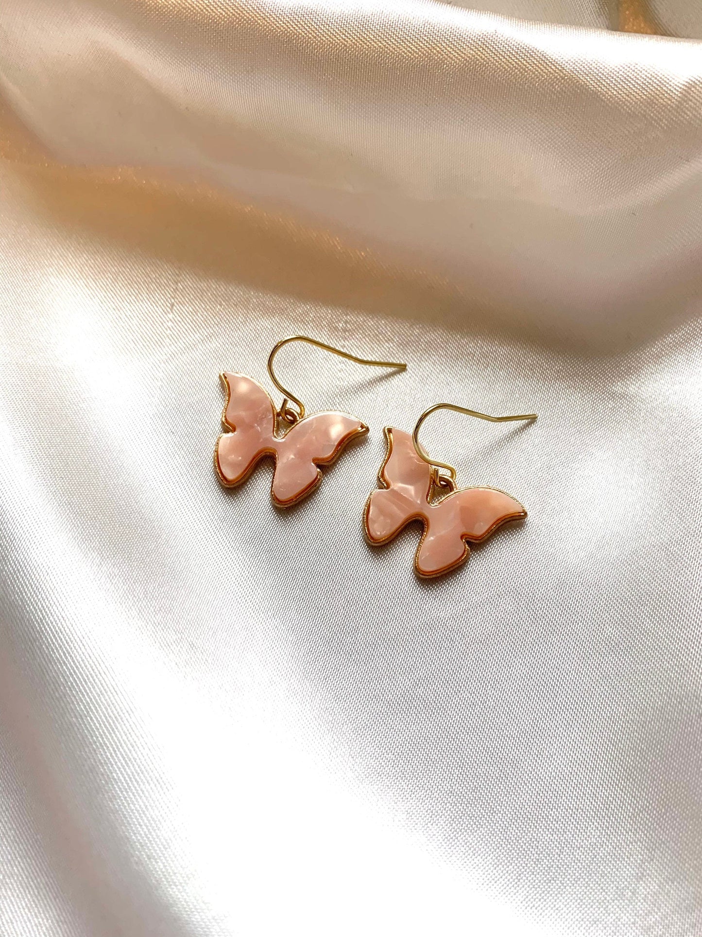 Colourful marble effect gold butterfly earrings