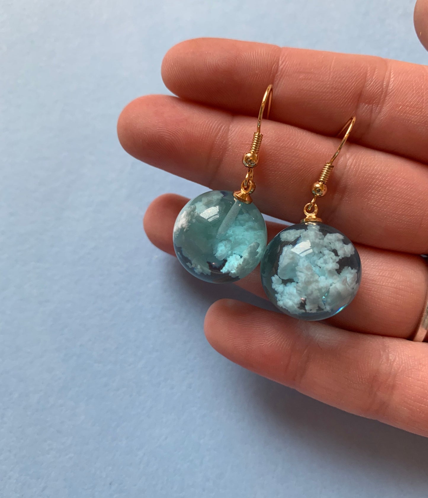 Blue cloud sky sphere earrings
