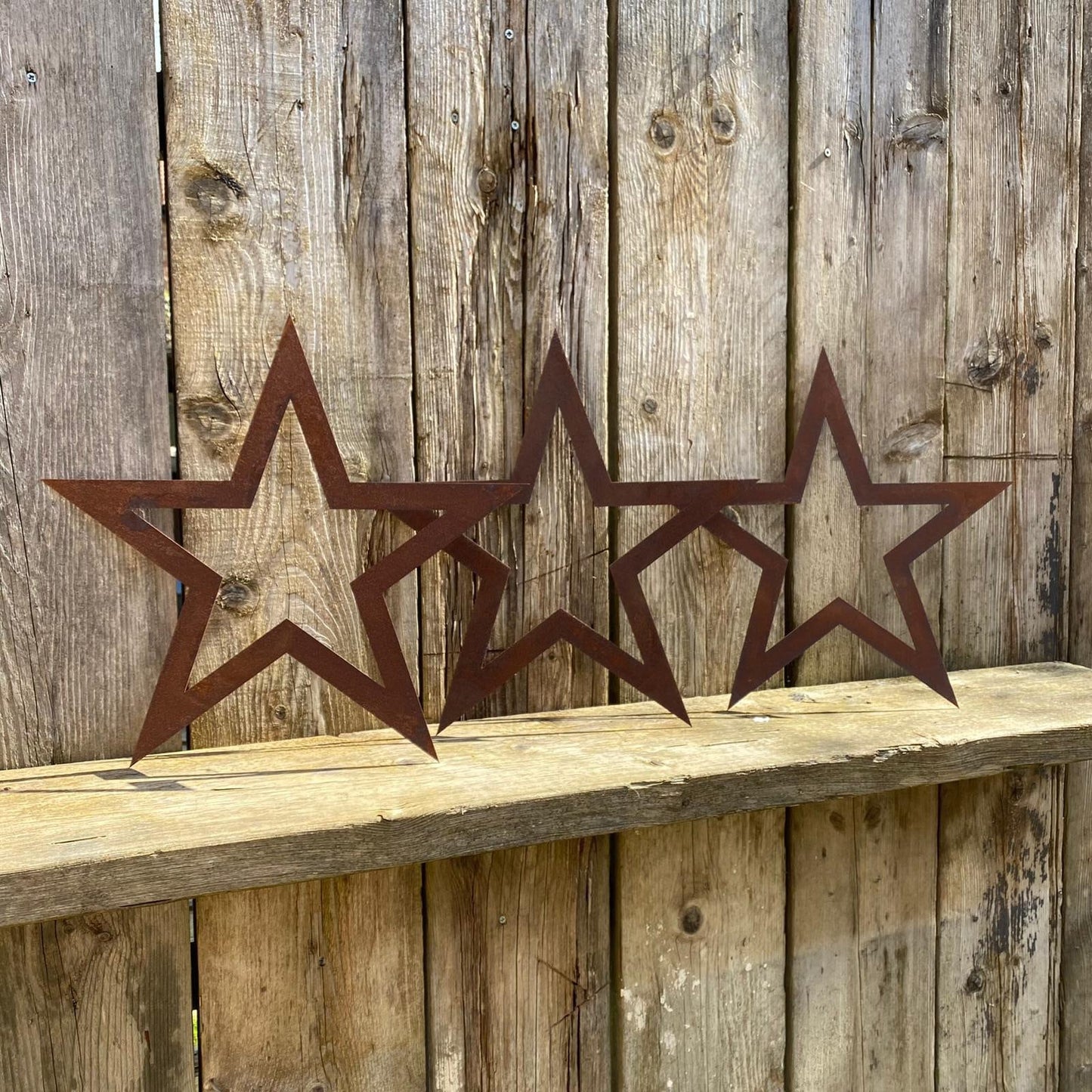 Set of 3 Rusty Metal Stars, Decorations For The Home And Garden.