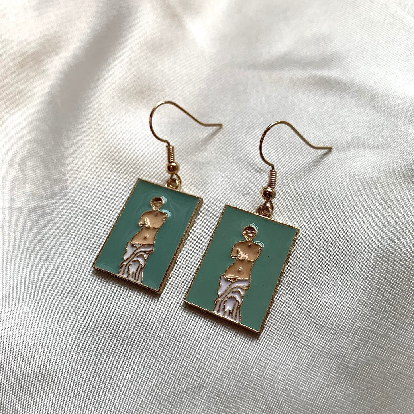 Green greek statue bust gold earrings