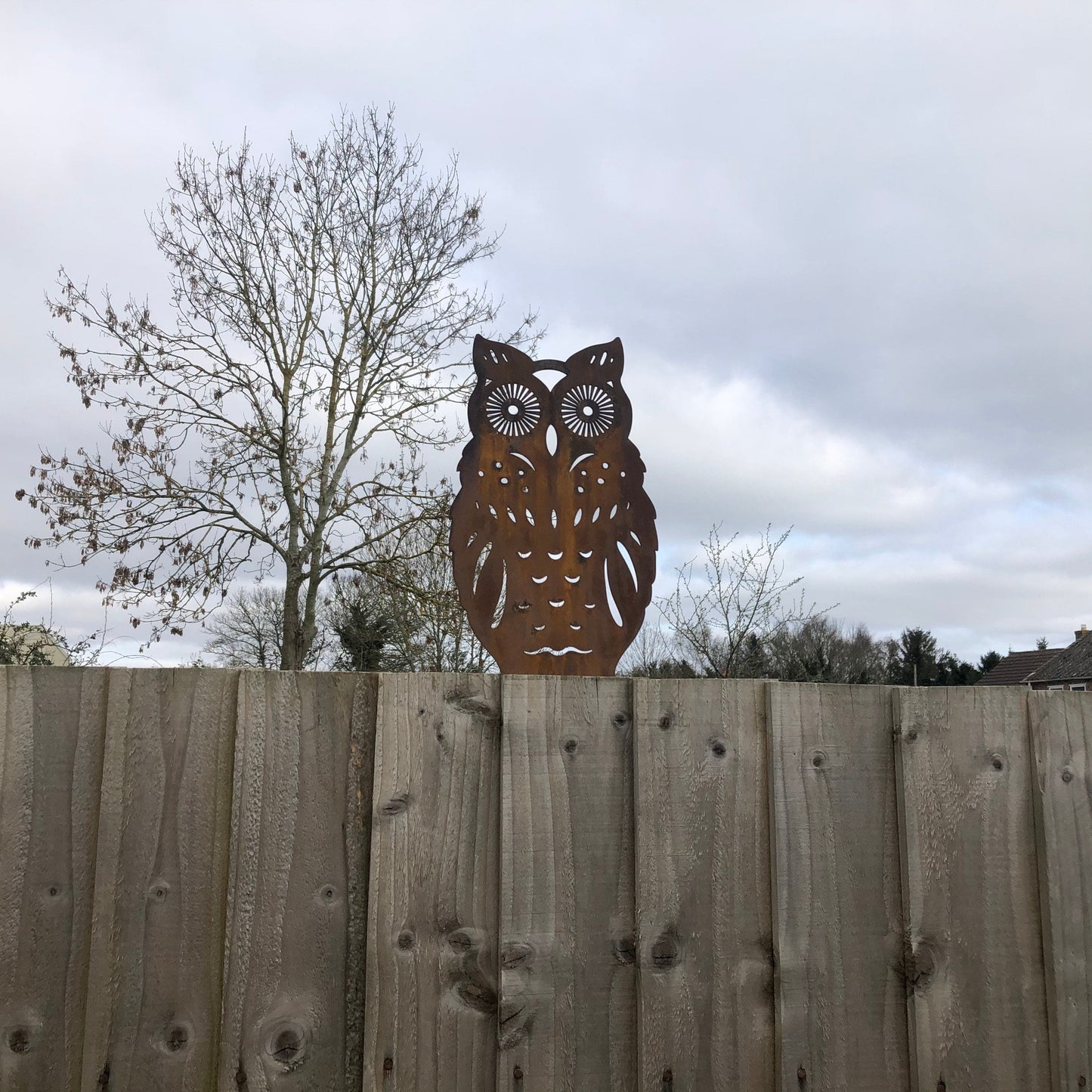 Rusty Metal Standing Owl Garden Ornament