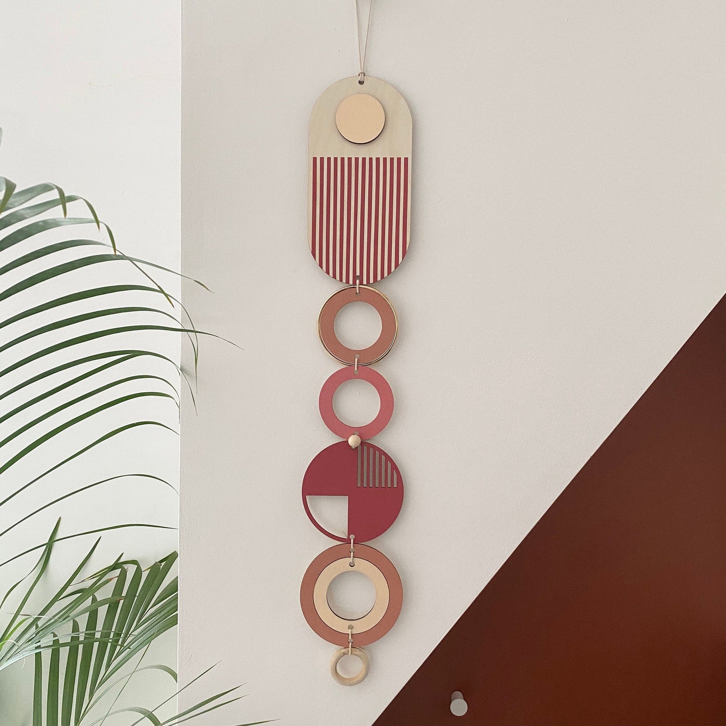 Medium Lines Modern Art Wood Wall Hanging - Green - Red - Blue - Pink - Brown - Neutral - Colourful Wooden Wall Art