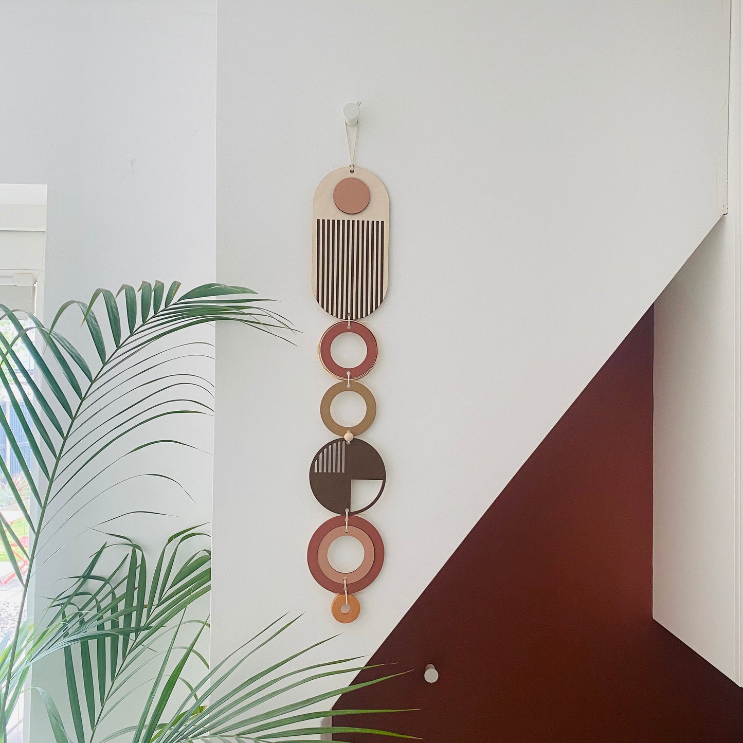 Handmade Wood Wall Hanging – Modern Earth Tone Boho Decor