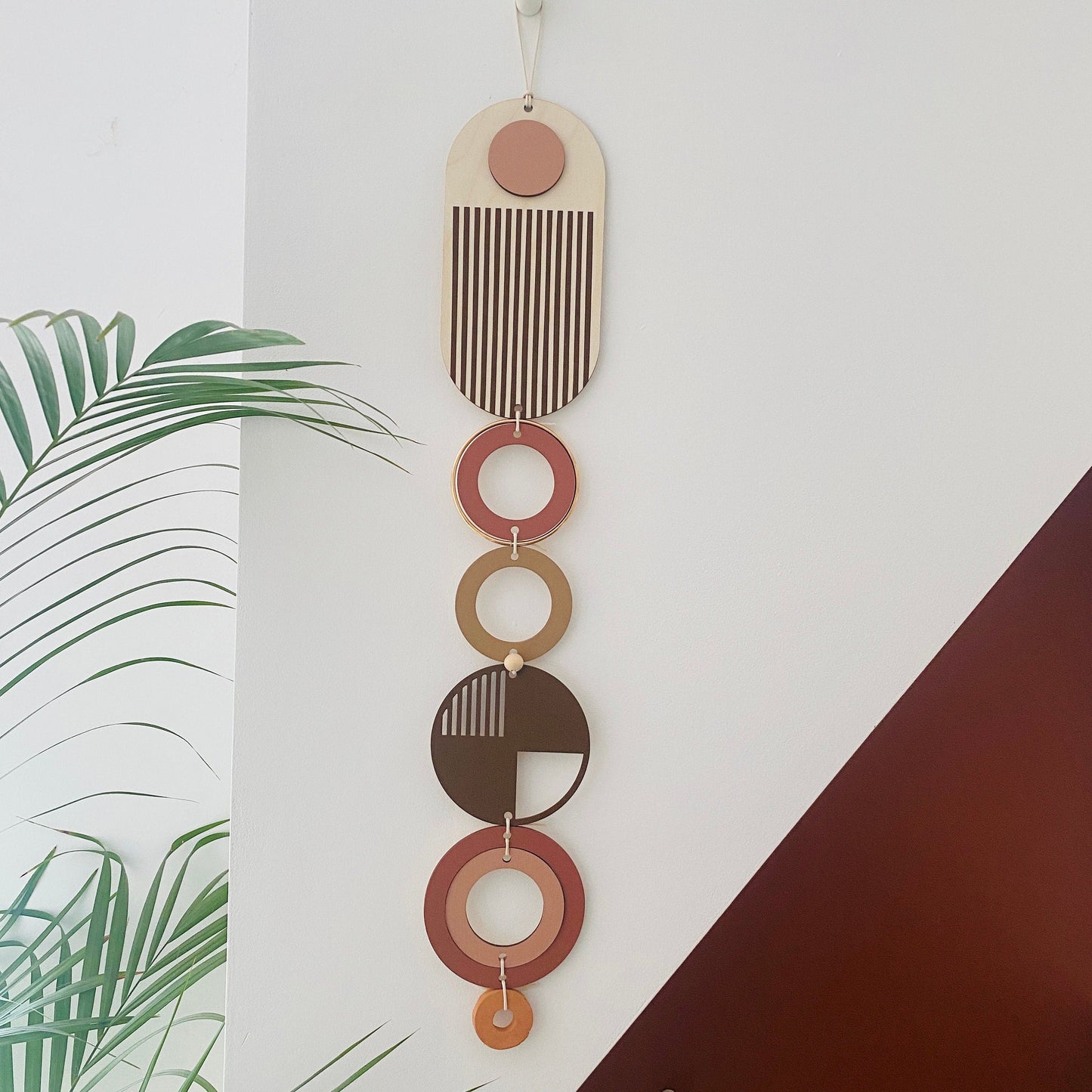 Handmade Wood Wall Hanging – Modern Earth Tone Boho Decor
