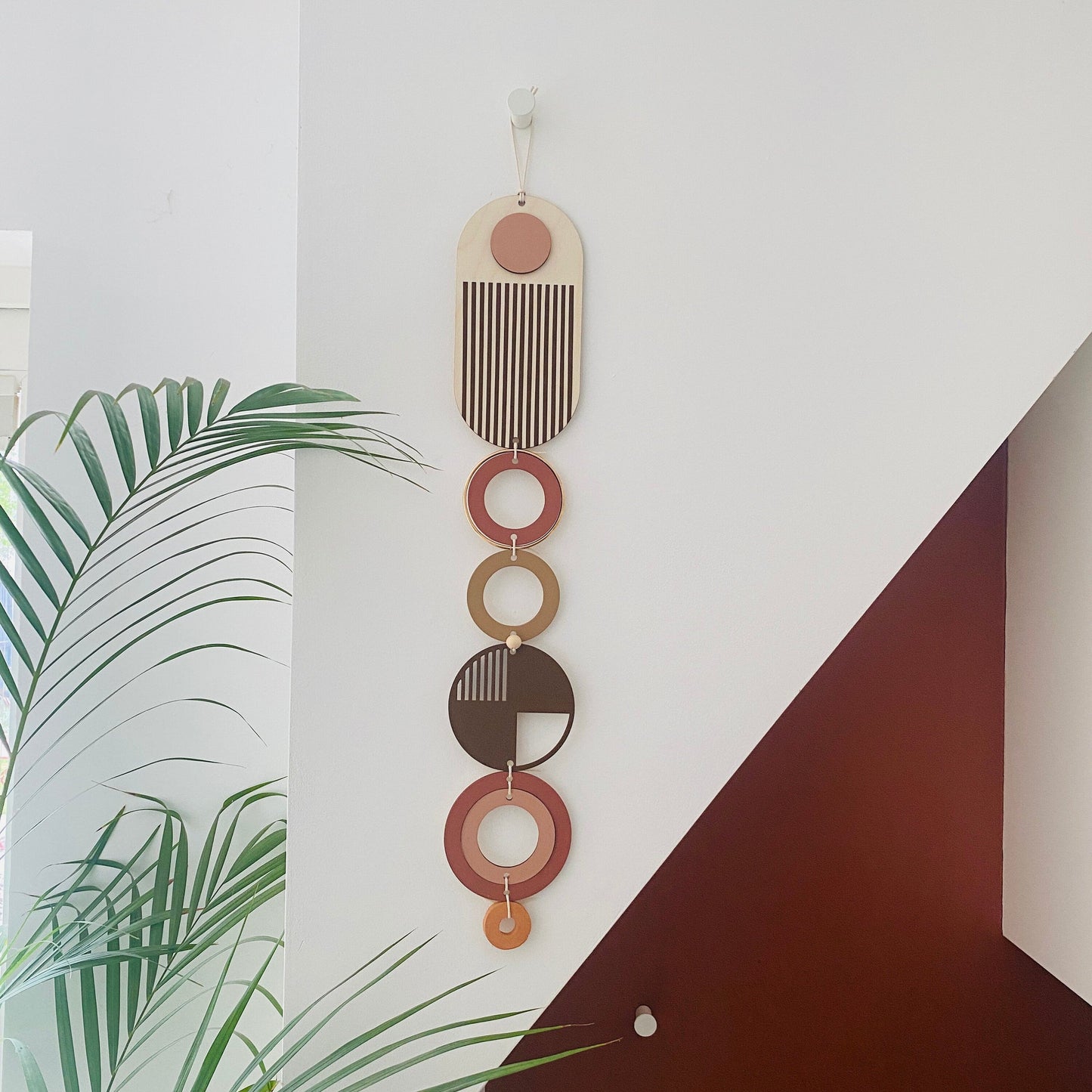 Handmade Wood Wall Hanging – Modern Earth Tone Boho Decor