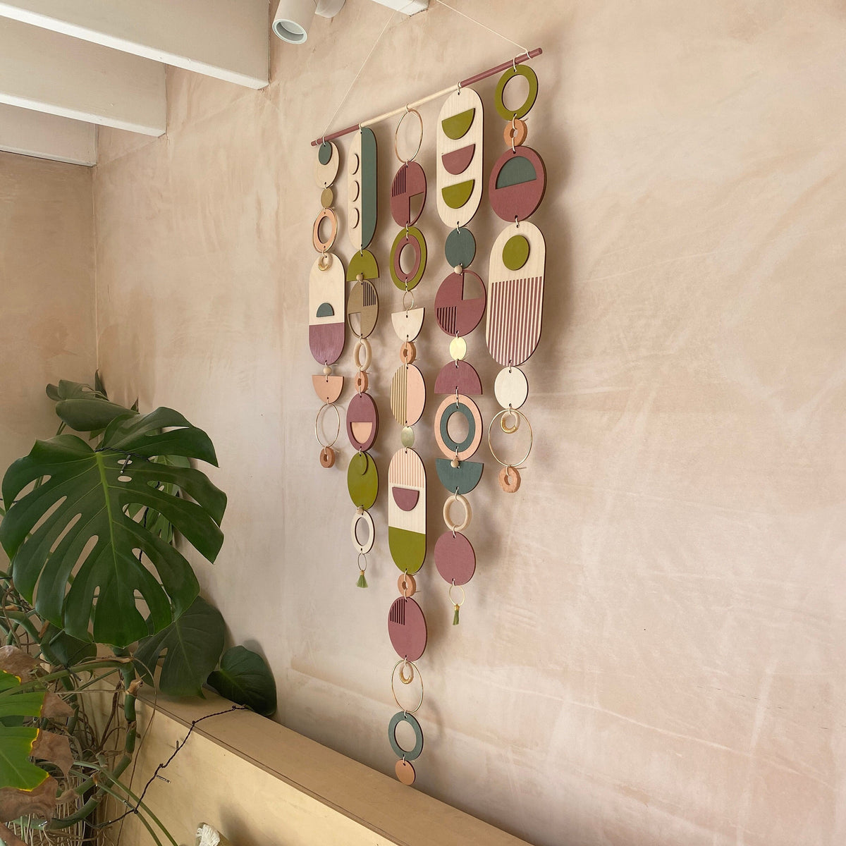 Large Mid-Century Wall Hanging – Colorful Geometric Plywood Sculpture