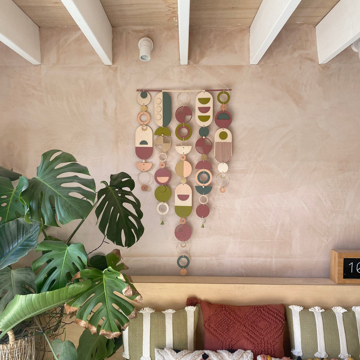 Large Mid-Century Wall Hanging – Colorful Geometric Plywood Sculpture