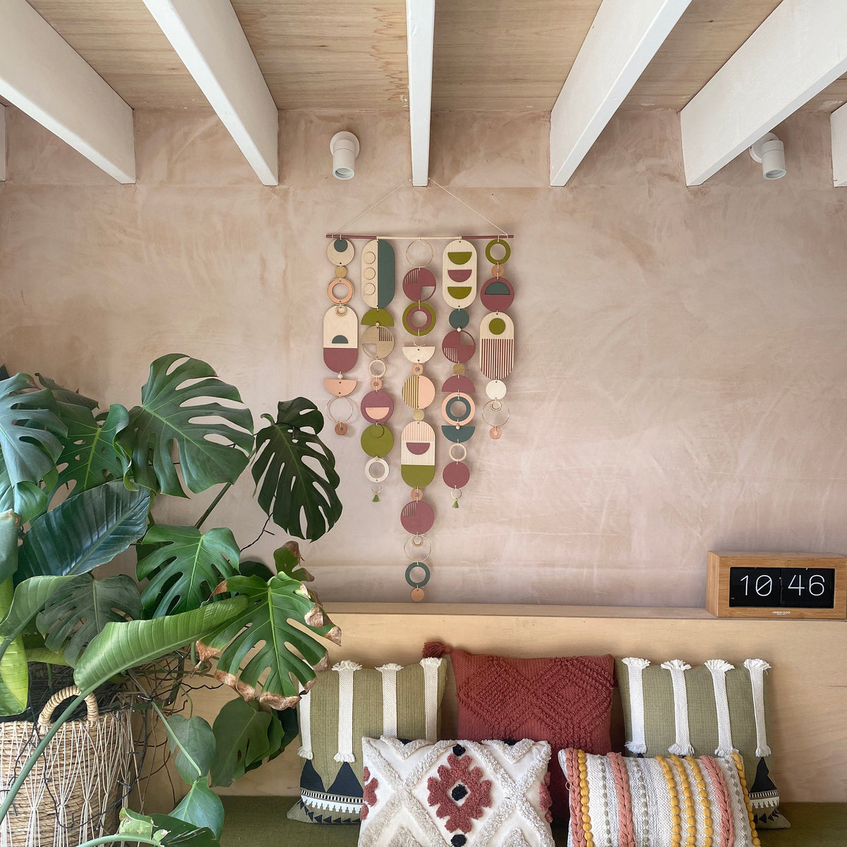Large Mid-Century Wall Hanging – Colorful Geometric Plywood Sculpture