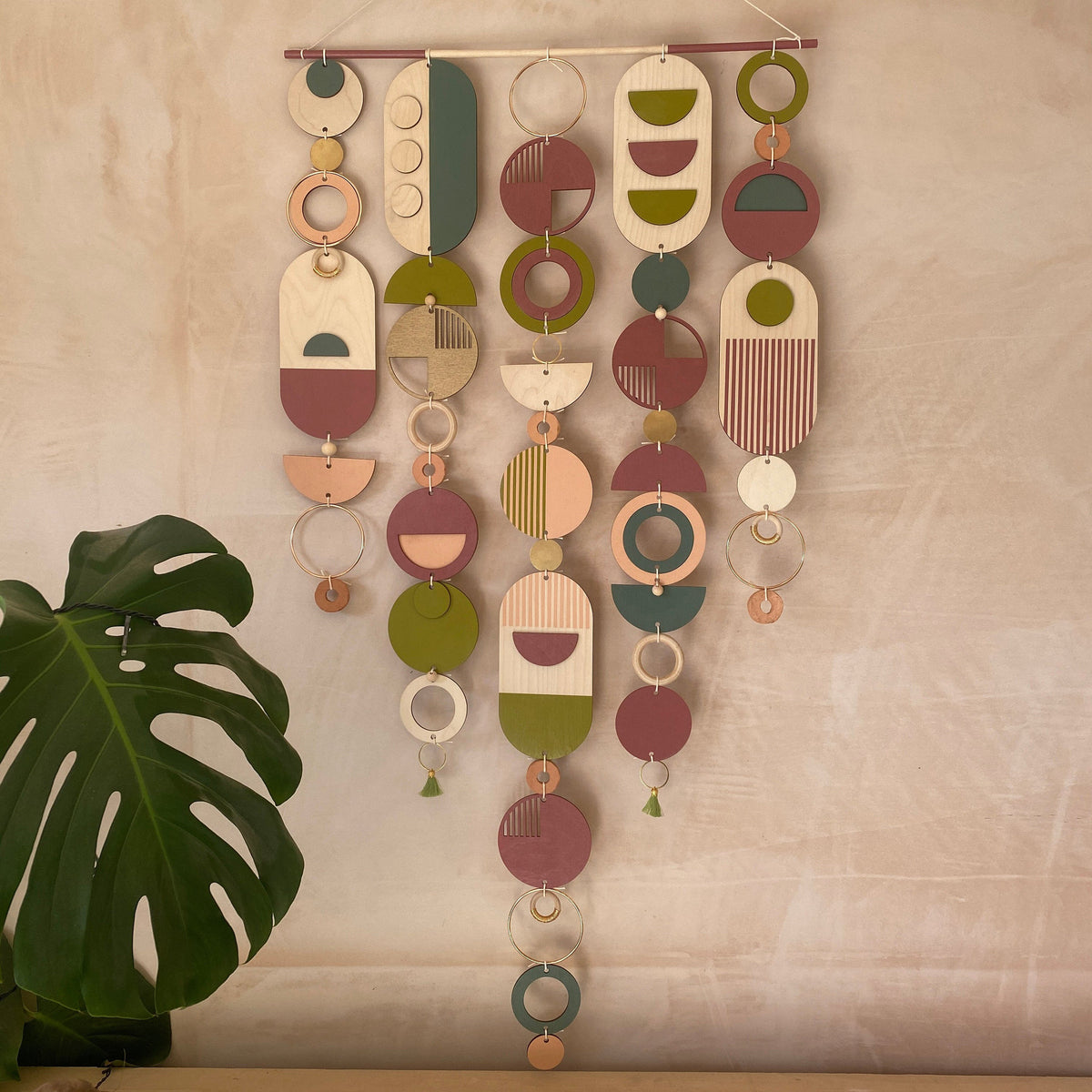 Large Mid-Century Wall Hanging – Colorful Geometric Plywood Sculpture
