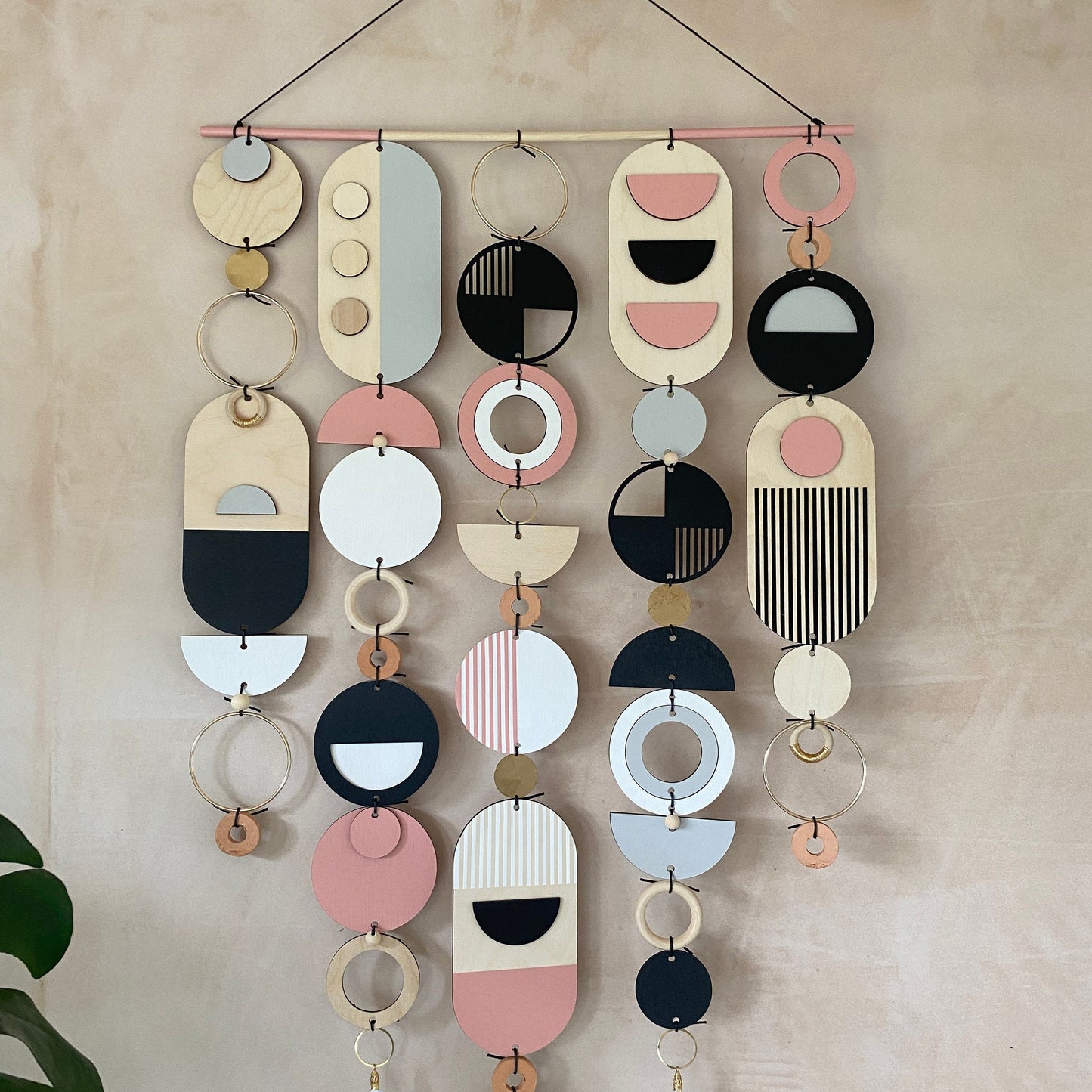 Large Wall Art - Pink Geometric Artwork - Minimal Home Decor - Contemporary Wall Art - Big Grey Wall Tapestry - New Art Deco Black