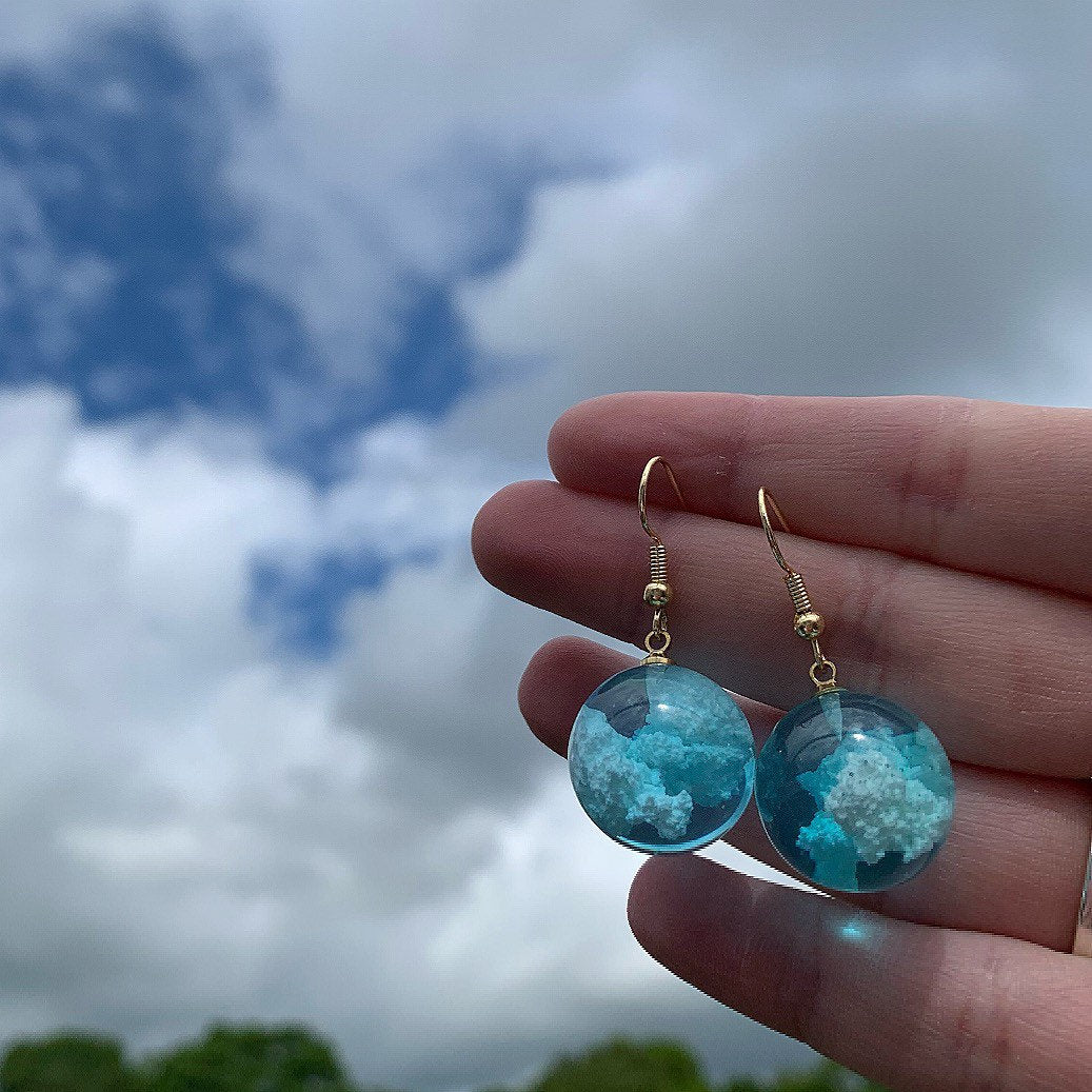 Blue cloud sky sphere earrings