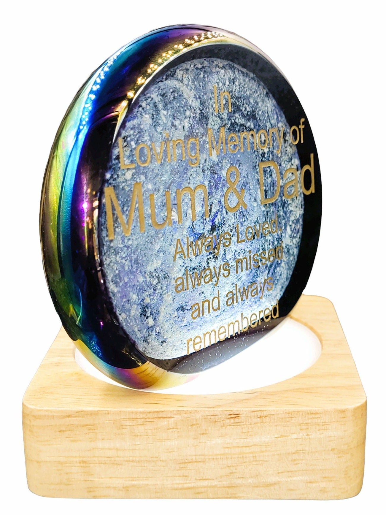 Ashes in glass memorial gift, sun catcher