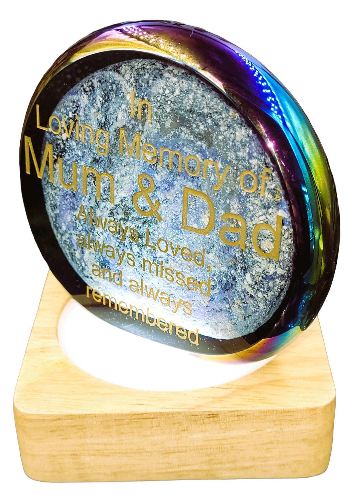 Ashes in glass memorial gift, sun catcher