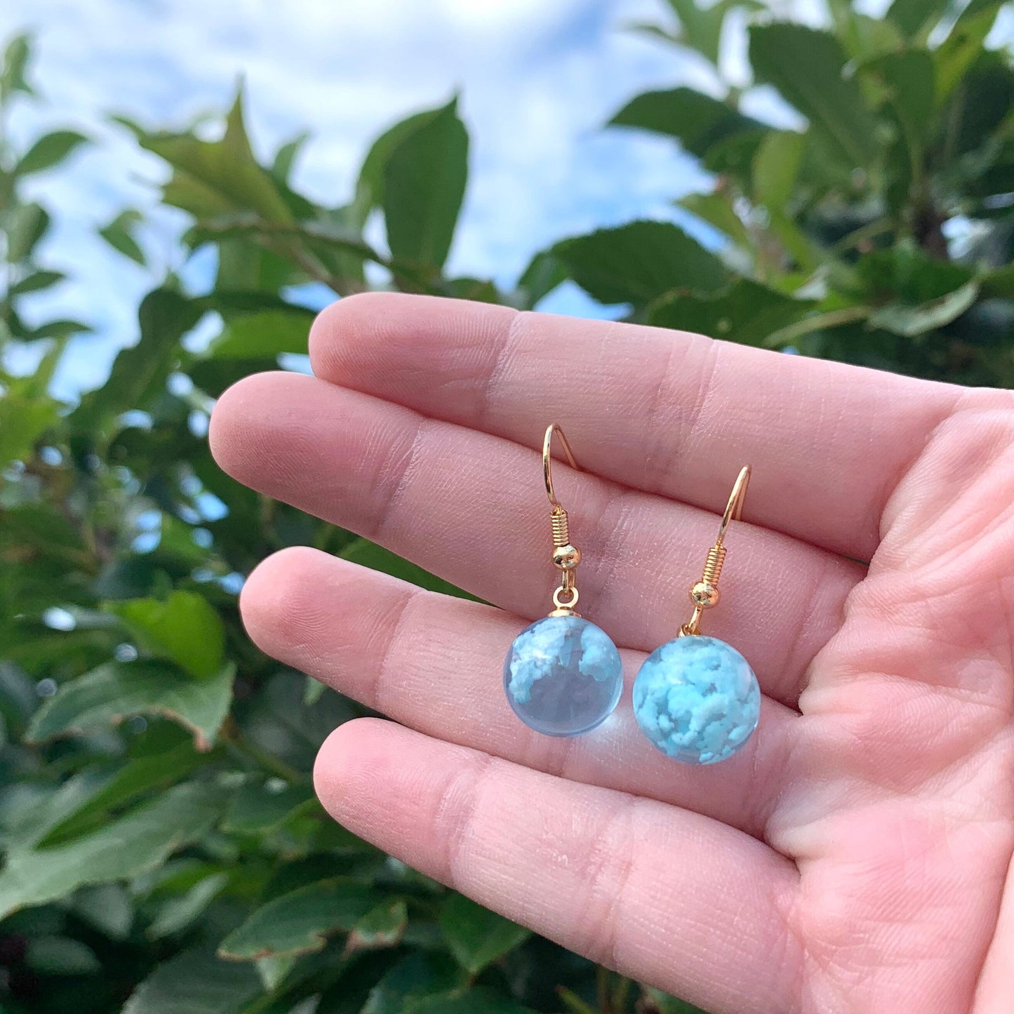 Blue cloud sky sphere earrings