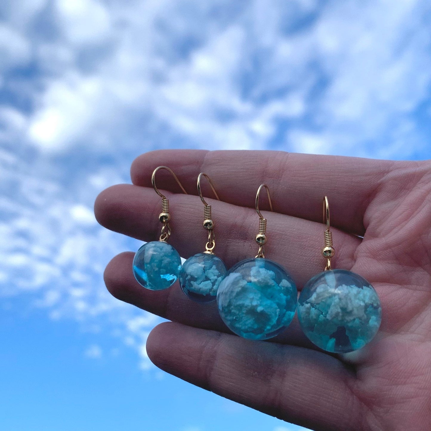Blue cloud sky sphere earrings