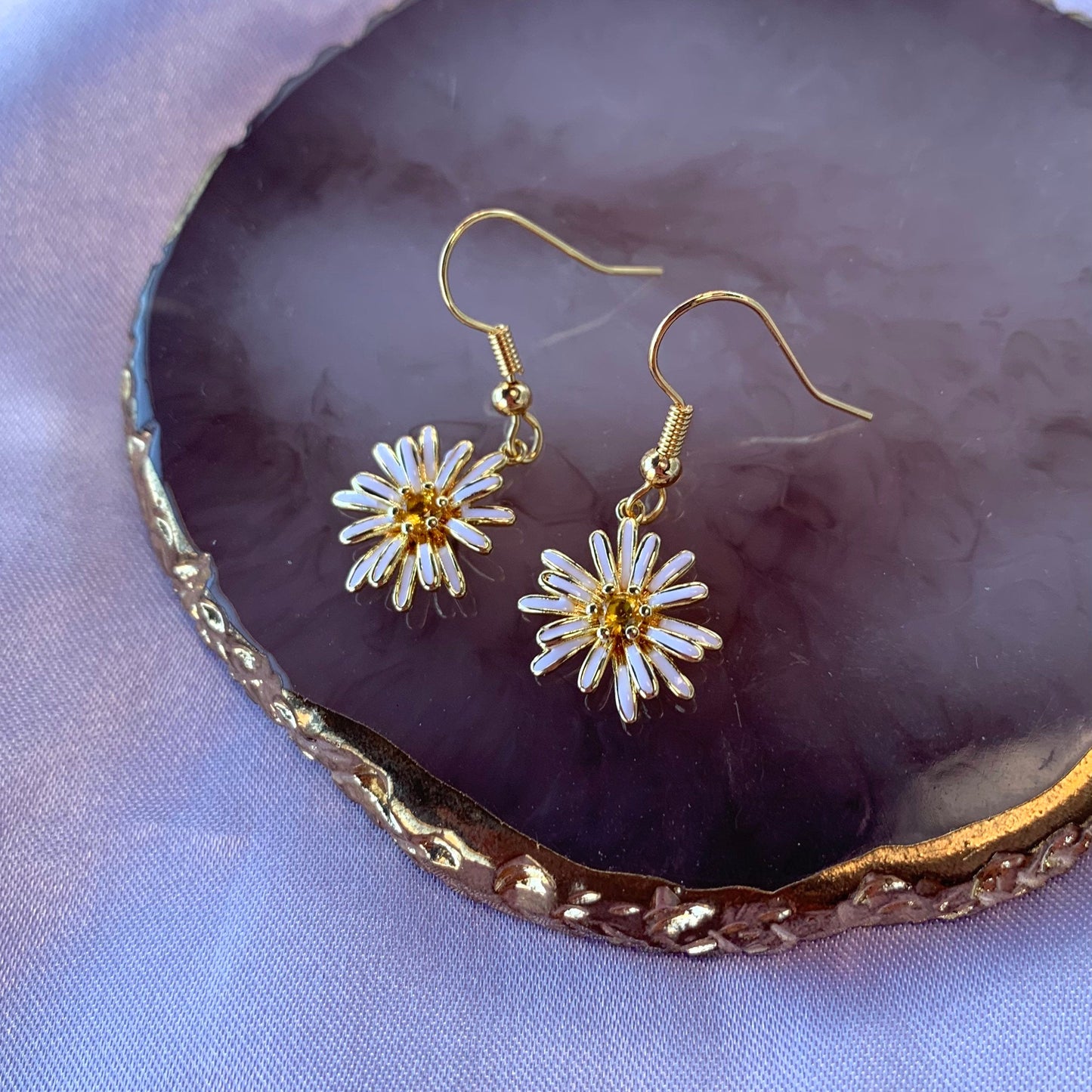 Daisy with yellow crystal dangle gold earrings