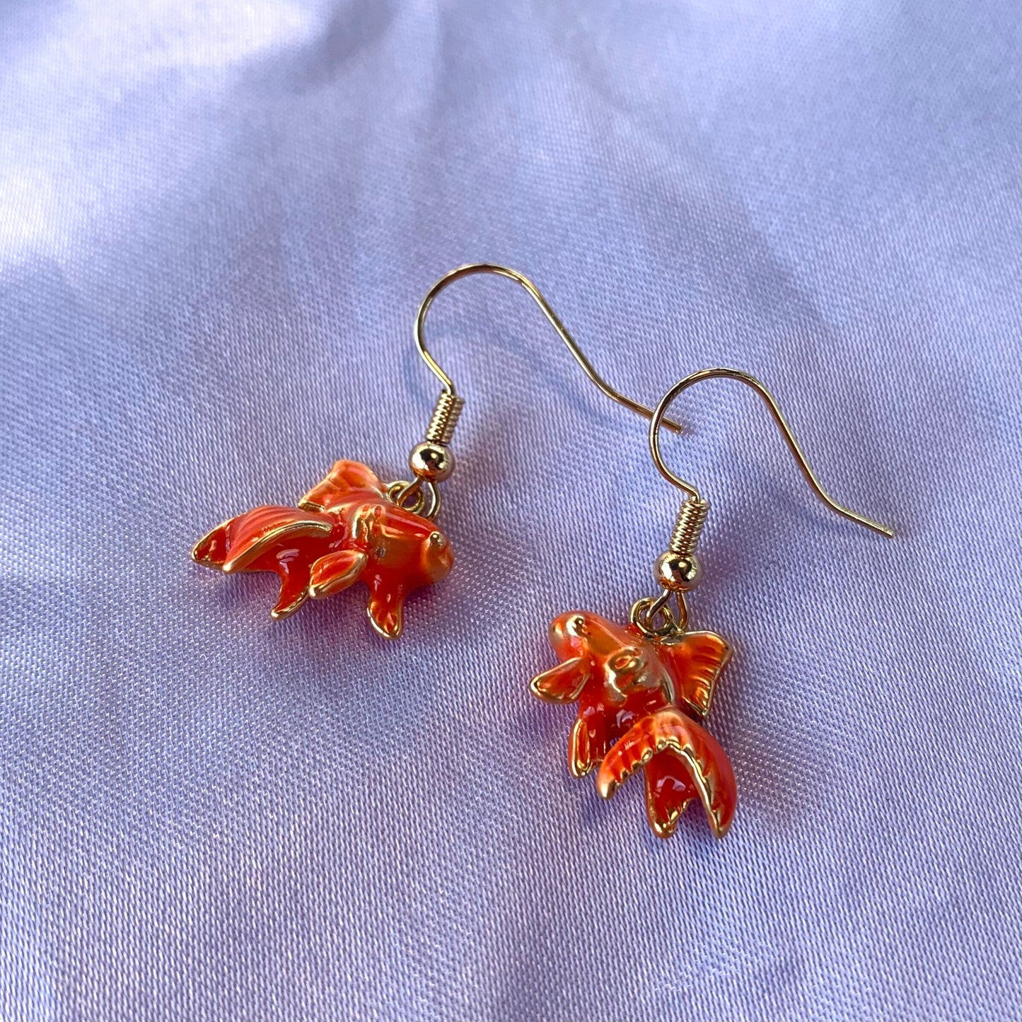 Orange 3D oranda fantail gold fish earrings