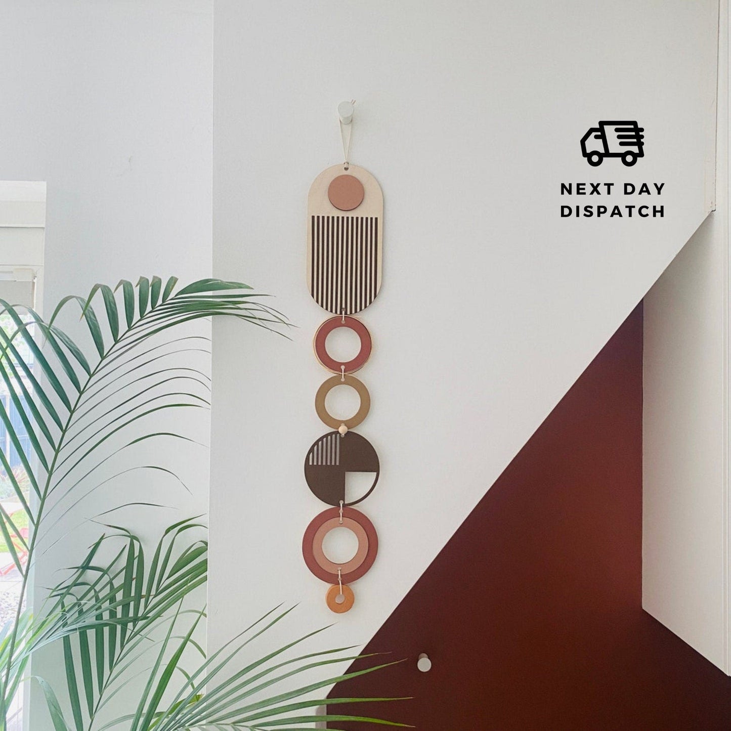 Handmade Wood Wall Hanging – Modern Earth Tone Boho Decor
