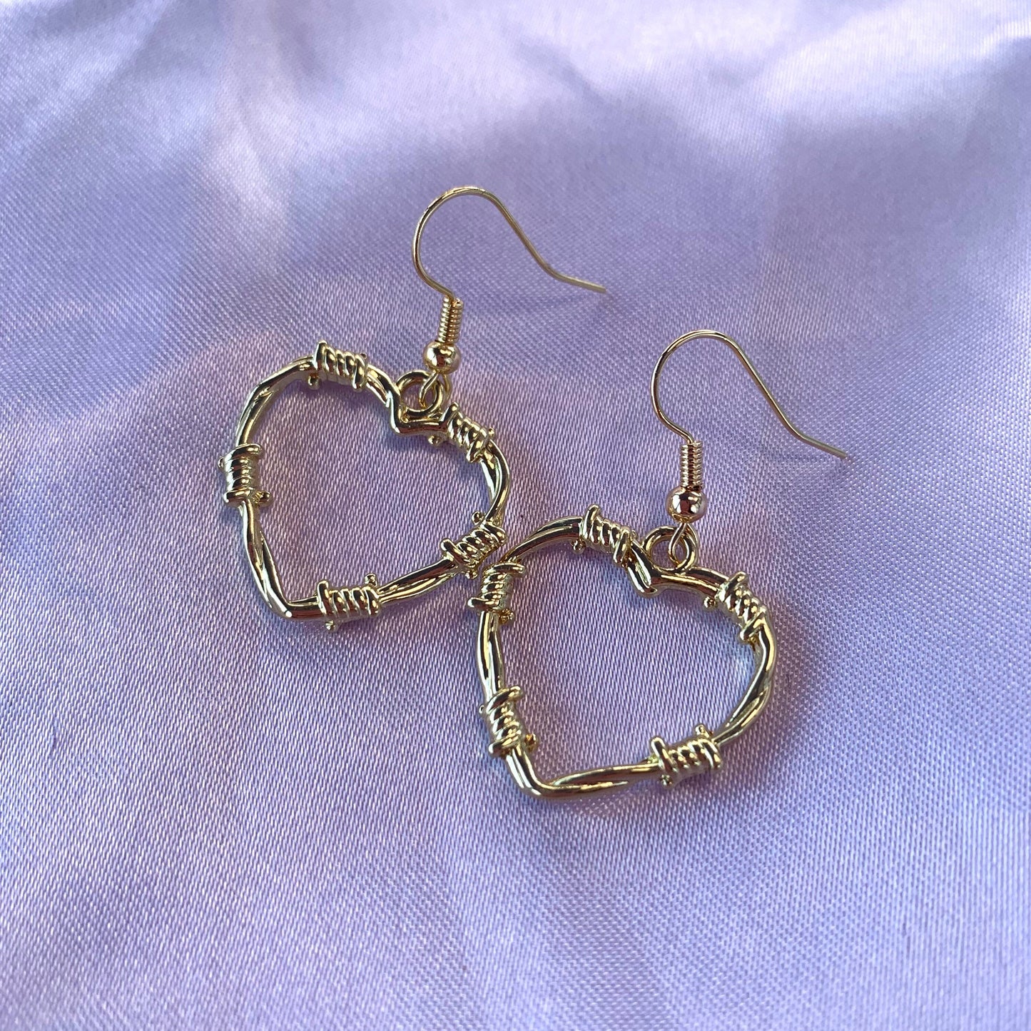 Silver or gold barb wire heart earrings